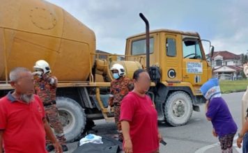 刚买完东西就出事 骑士遭洋灰罗里辗毙