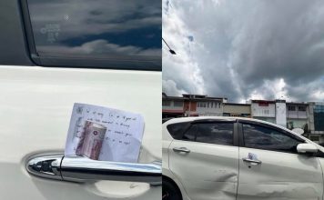 撞凹整个车门仅留RM100 18岁司机纸条道歉惹议
