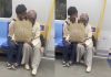 不顾车厢内乘客目光 情侣纸袋遮掩下上演亲密举动