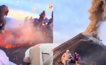 火山突然喷发落石如雨 登山客边尖叫边大逃命