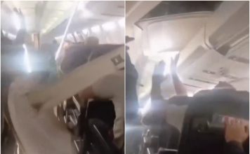 客机起飞突爆胎天花板崩落 乘客摇晃中抓椅绝望尖叫